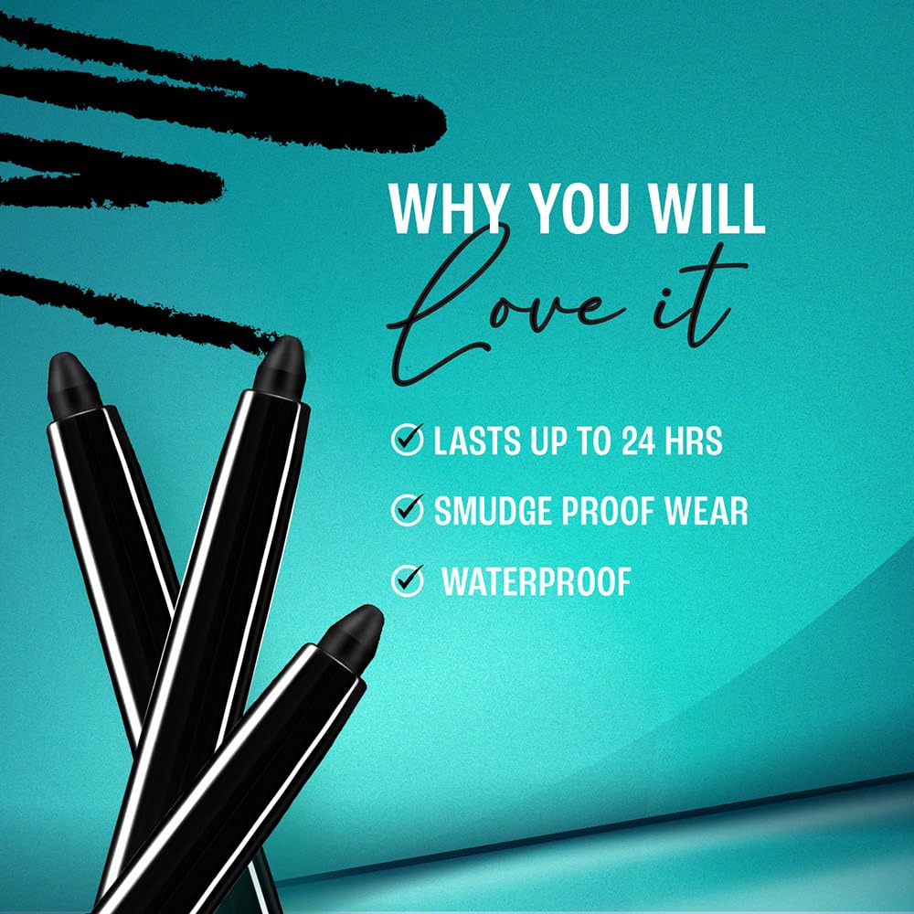 Lakme Eyeconic Black Kajal 0.35 g (Combo Pack of 2) Matte Kohl Liner in a Twist Up Pencil - Waterproof|| Smudge Proof & Long Lasting Eye Makeup - Image 2